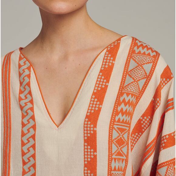 Devotion TWINS Antipsara Puff Sleeve Orange White Stripe Oversized Blouse Xsmall - Picture 6 of 7
